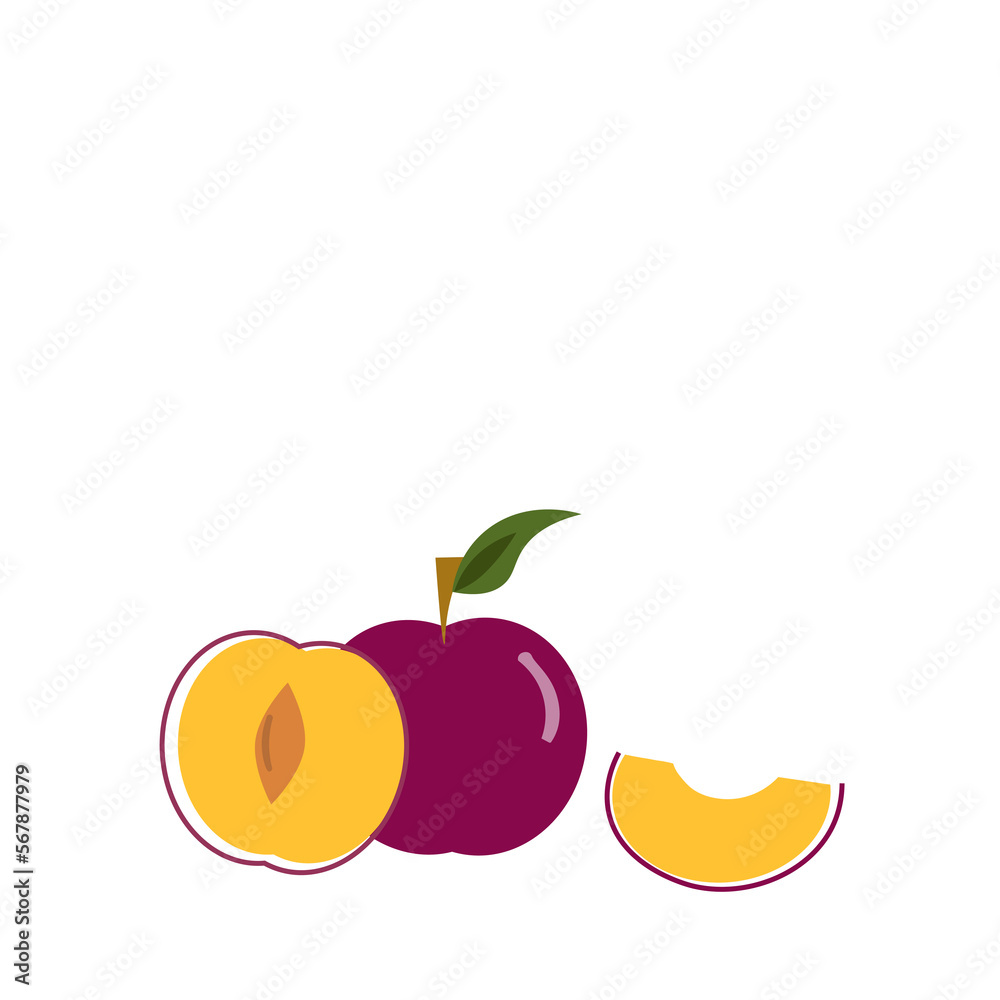 Plum fruit icon. Vector illustration of fresh fruit on white background with copy space. Plum fruit icon. Vector illustration of fresh fruit on white background with copy space.