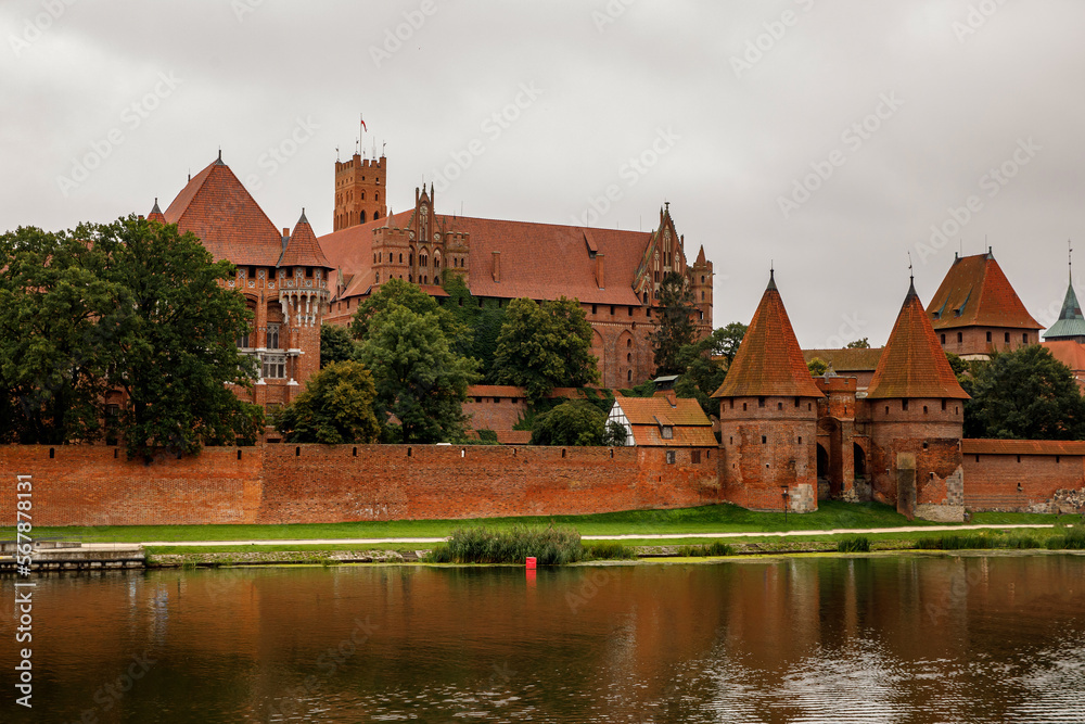 Medieval Teutonic Castle Malbork, Poland on a cloudy day.
