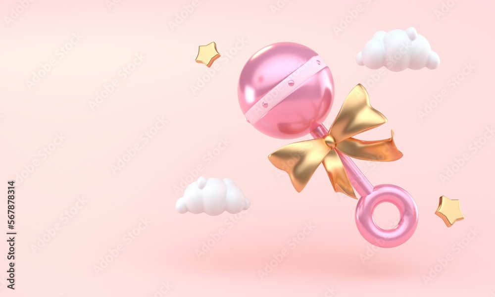 Isolated Baby Rattle. 3D Illustration