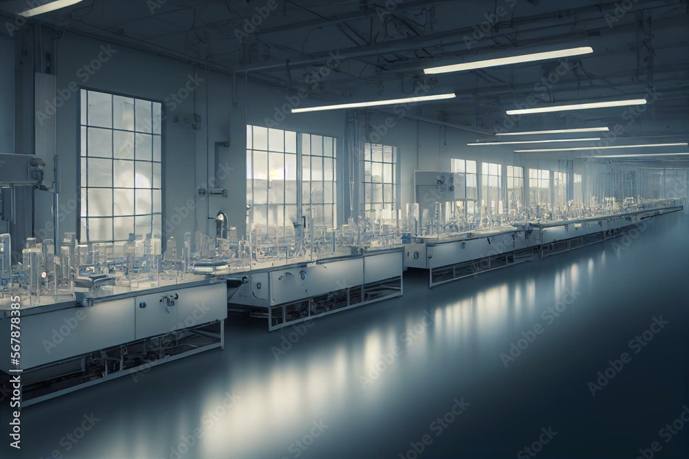 Medical Ampoule Production Line at Modern Modern Pharmaceutical Factory. Glass Ampoules are