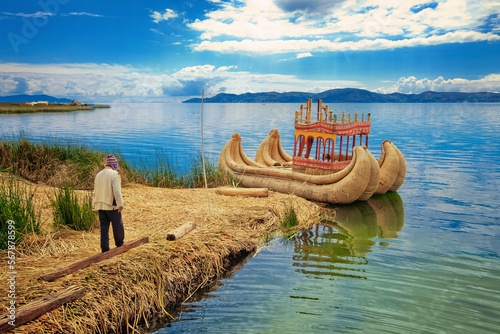 Natural landscape of lake Titicaca in Puno, Peru