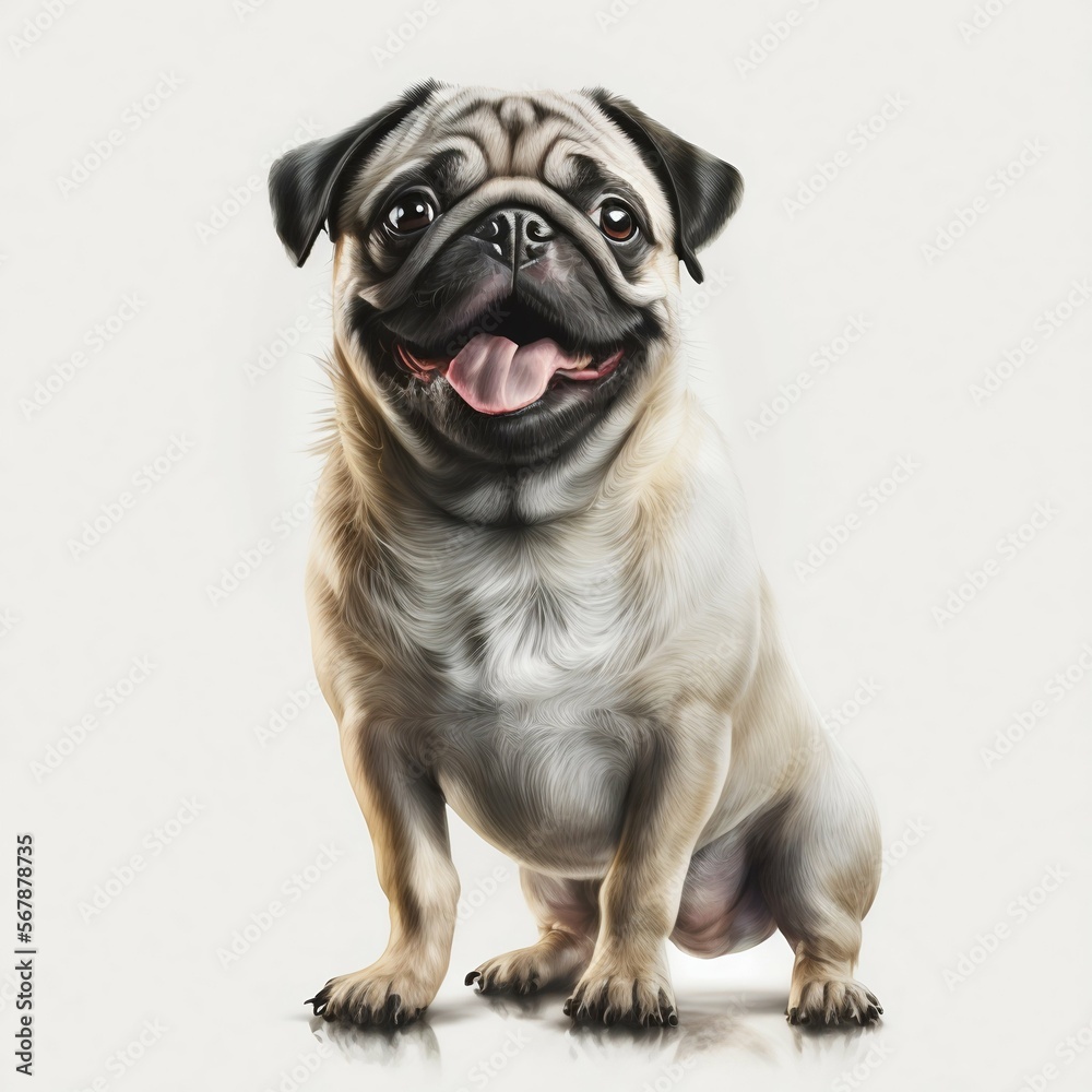 Pug dog on white background. Generative AI