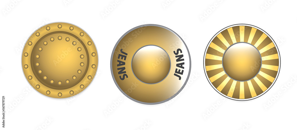 metal jeans rivet, sewing button accessories isolated 3D illustration metal jeans rivet, sewing button accessories isolated 3D illustration