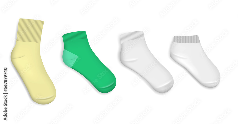 various white socks foot wear mockup isolated 3D illustration various white socks foot wear mockup isolated 3D illustration