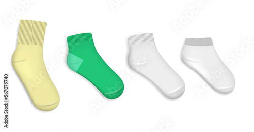 various white socks foot wear mockup isolated 3D illustration