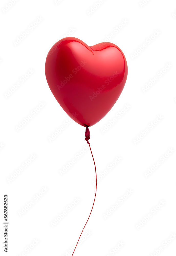 Single Red Heart Shaped Balloon Floating - Transparent PNG Generative AI.