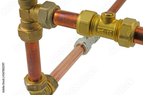 Isolated view plumbing fittings and pipework, png transparent. 