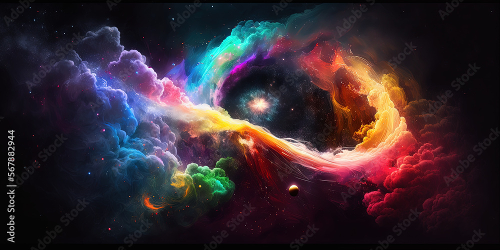 science fiction wallpaper. Beauty of deep space. Colorful graphics for background, like water waves, clouds, night sky, universe. Generative AI