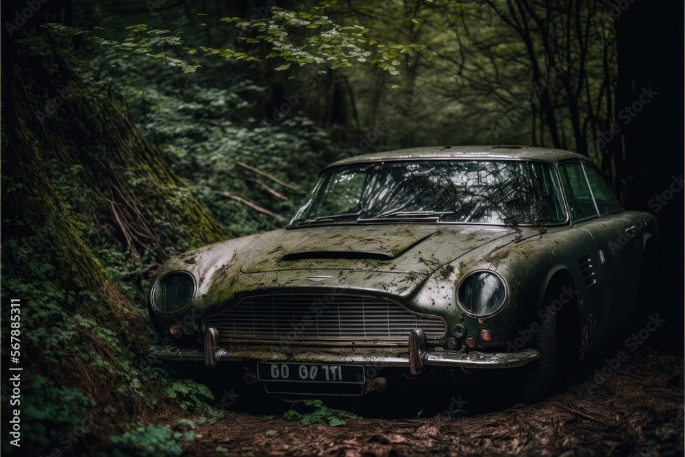 an illustration of a wrecked car in the woods an illustration of a wrecked car in the woods