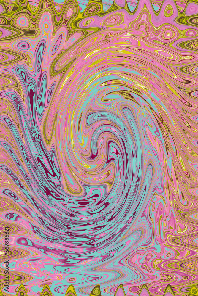 Fototapeta Small multi-colored doodle patterns on a beautiful pink background. Psychedelic design, colorful waves