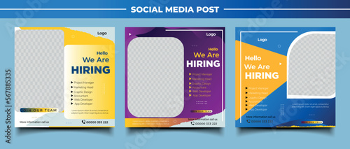 We are hiring job vacancy square banner or social media post template 