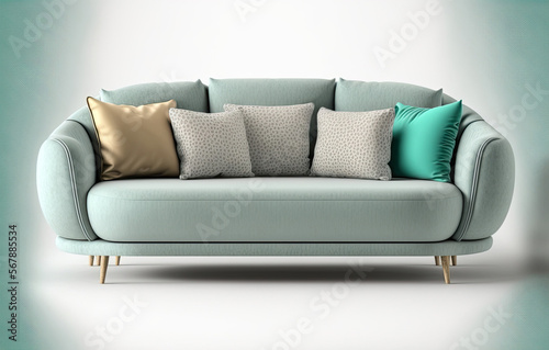 Sofa with elegant upholstery sofa and tabels, isolated. Generative AI photo