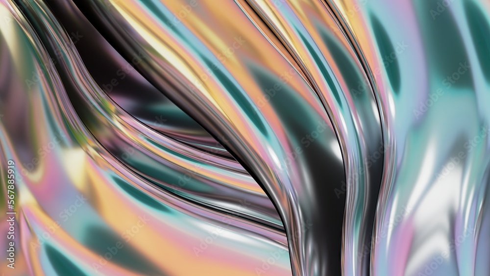 Pink and green metallic beast eye-like object Abstract, dramatic, modern, luxurious and exclusive 3D rendering graphic design element background material