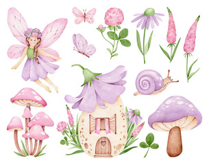 Keuken achterwand Feeën en elfen Elfje en paddenstoelen in sprookjesbos  © Victoria
