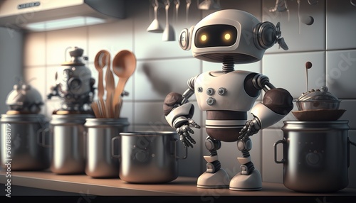 Cute 3D Robot Cooking In Kitchen