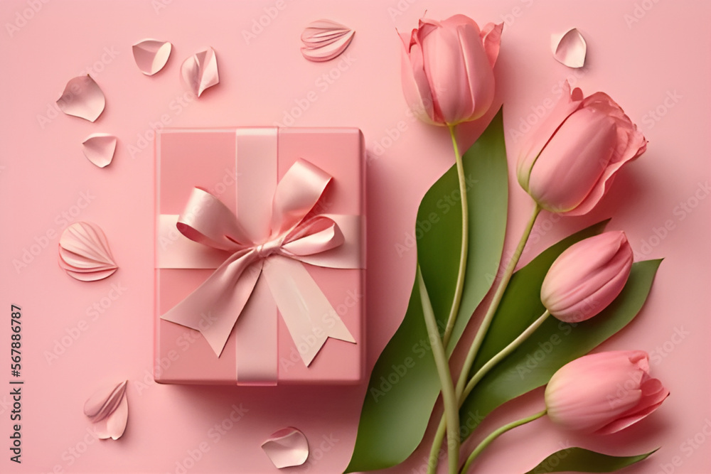 Valentines day gift box, floral concept, mother's day gift, generative ai Valentines day gift box, floral concept, mother's day gift, generative ai