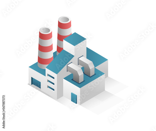 Flat isometric concept 3d illustration modern factory industrial minimalistic building