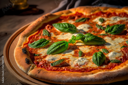 Pizza Margherita  A classic pizza with a simple topping of tomato sauce  mozzarella cheese  and fresh basil.