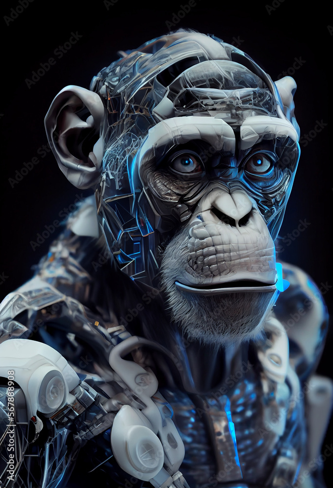 Futuristic cyborg chimpanze. generative AI