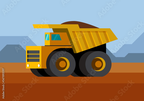 Mining dump truck. Construction equipment vector. Heavy equipment vehicle. Color icon illustration on color background.