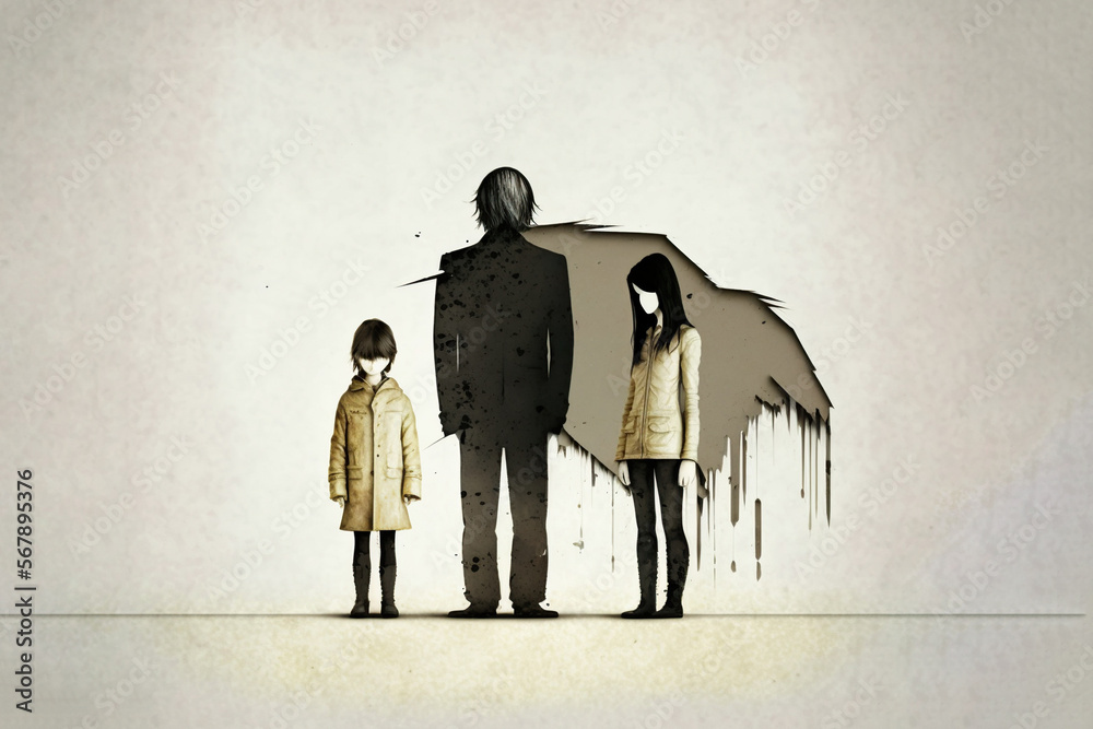 Sadness of divorce separation in minimalism style. child feeling stress