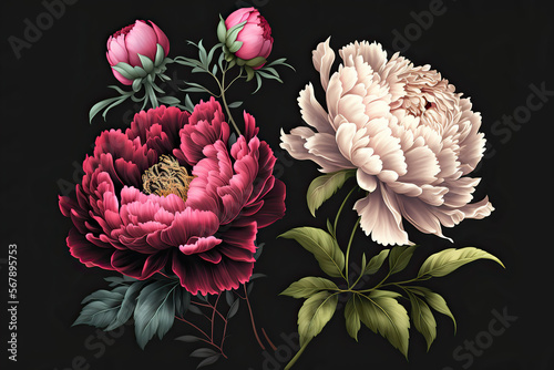 Peony Flowers, Illustration, Generative AI