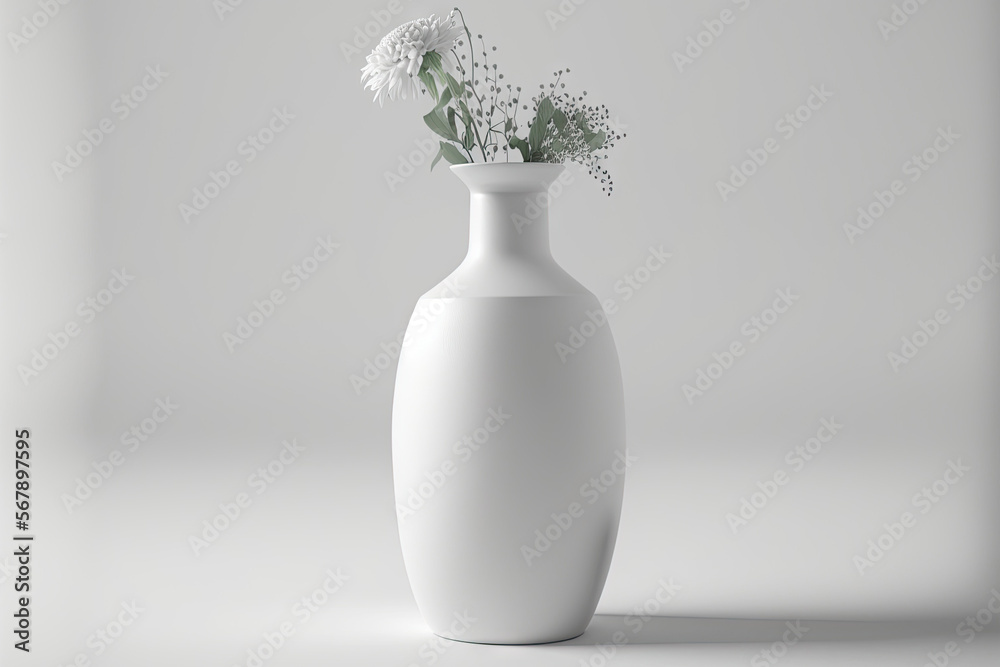 White vase against a white backdrop. Generative AI White vase against a white backdrop. Generative AI