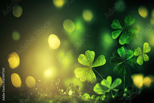 St. Patrick's Day clover, bokeh, background. Generative AI