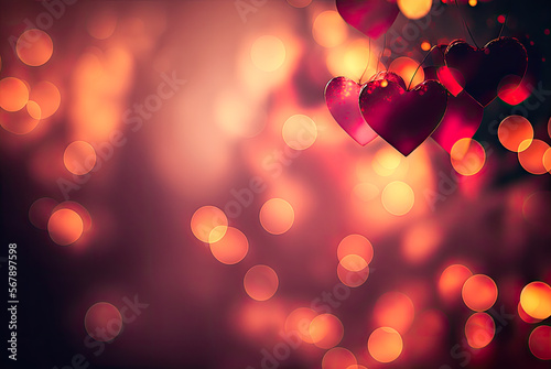 Valentine's Day background, bokeh, hearts. Generative AI