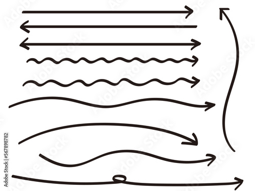 マーカーで描いたような手書きの長い矢印セット