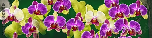 Colorful purple orchids - exotic tropical orchids are fragile  delicate  and beautiful. Natural panoramic image made by generative AI
