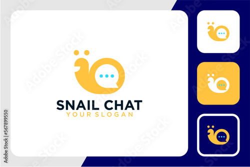 snail logo design with chat and message