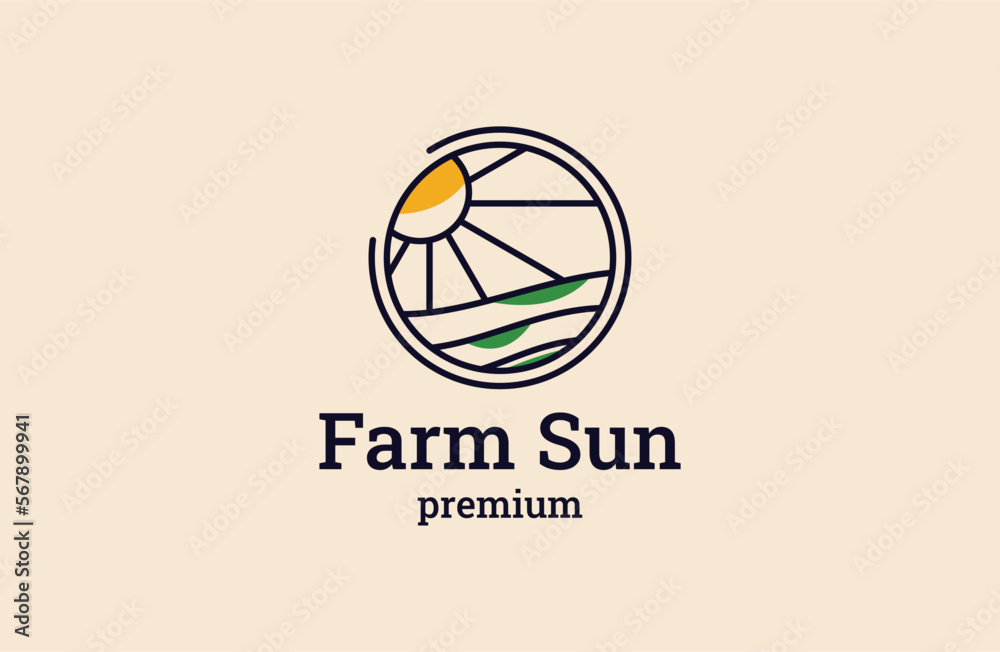 Nature Farm sun Field Simple Logo Branding, with circle icon template Nature Farm sun Field Simple Logo Branding, with circle icon template