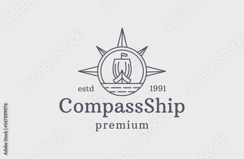 Vintage compass ship logo concept in a modern style with white color