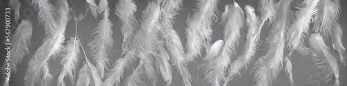 Soft white feathers - bright and vibrant feathers in a panoramic extra wide banner image by generative AI