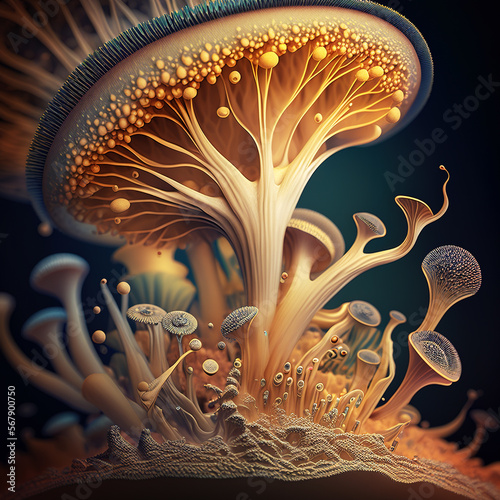Mycelium fungus structure on black background photo