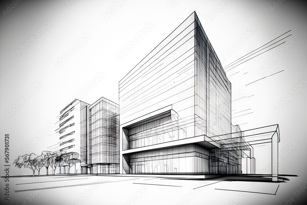 Building with Abstract Architecture in Line Drawing. Generative AI Building with Abstract Architecture in Line Drawing. Generative AI
