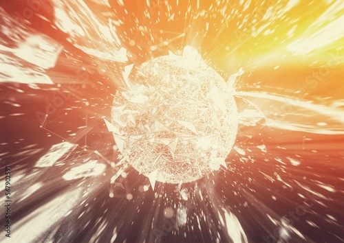 科学の概念で幾何学的な球体が爆発する3dイラスト