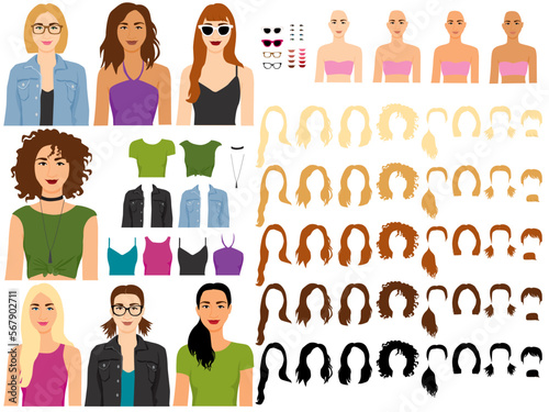 Boho girls fashion avatar portrait creator with assorted hair and clothing styles