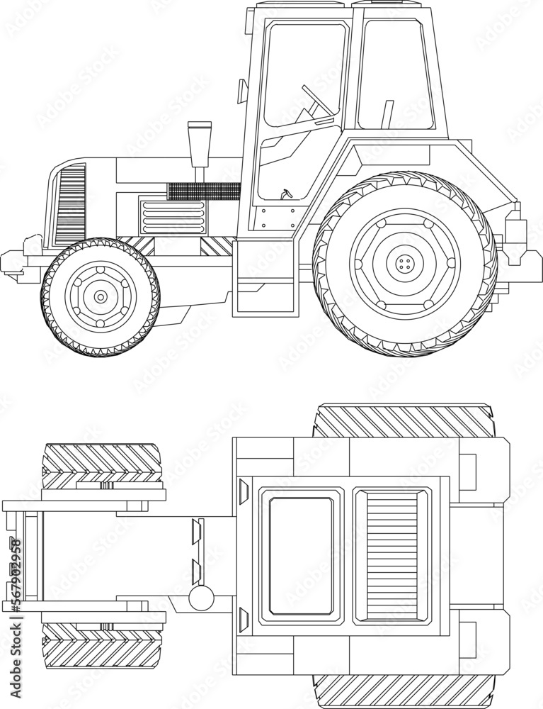 Vector illustration sketch of a farm implement tractor