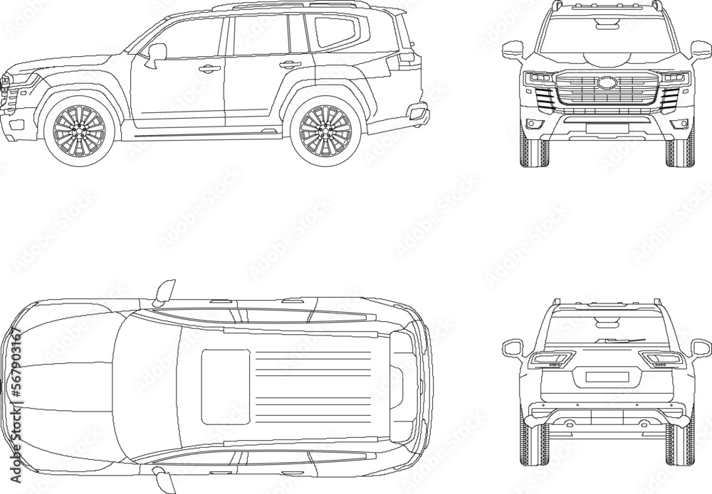 Vector sketch of family car illustration four side view