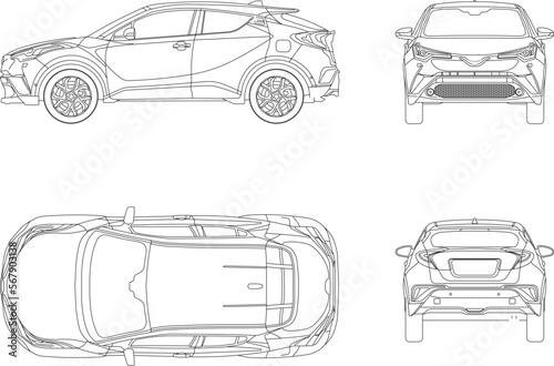 Vector sketch of family car illustration four side view
