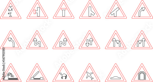Warning sign road symbol logo illustration vector sketch