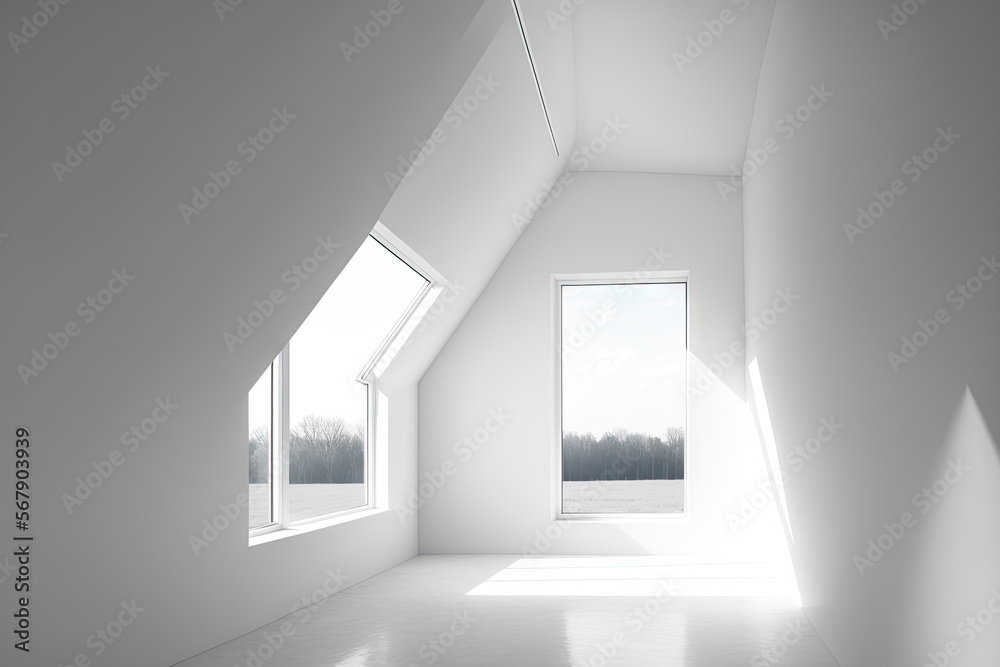 White Modern Simple Frame Geometry Window Upside Interior Home House Room Space Construction Building Plafond Sky Above a Minimalist Hall Wall with a Blank Roof. Generative AI White Modern Simple Frame Geometry Window Upside Interior Home House Room Space Construction Building Plafond Sky Above a Minimalist Hall Wall with a Blank Roof. Generative AI