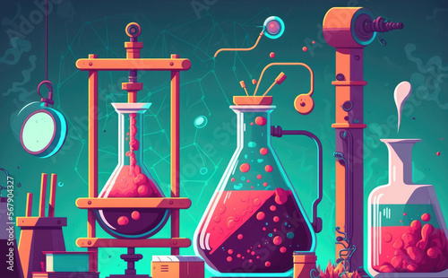 background in a scientific laboratory. Equipment for chemistry test tubes, beakers, and flasks. Education. Generative AI