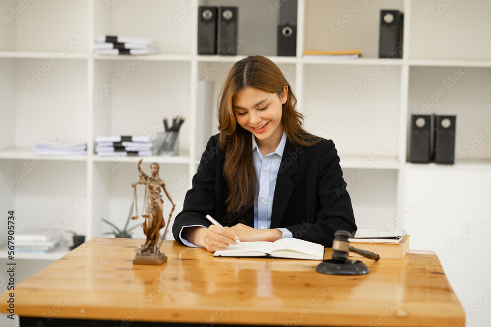 Female lawyer working at client's office discussing documents Female lawyer working at client's office discussing documents