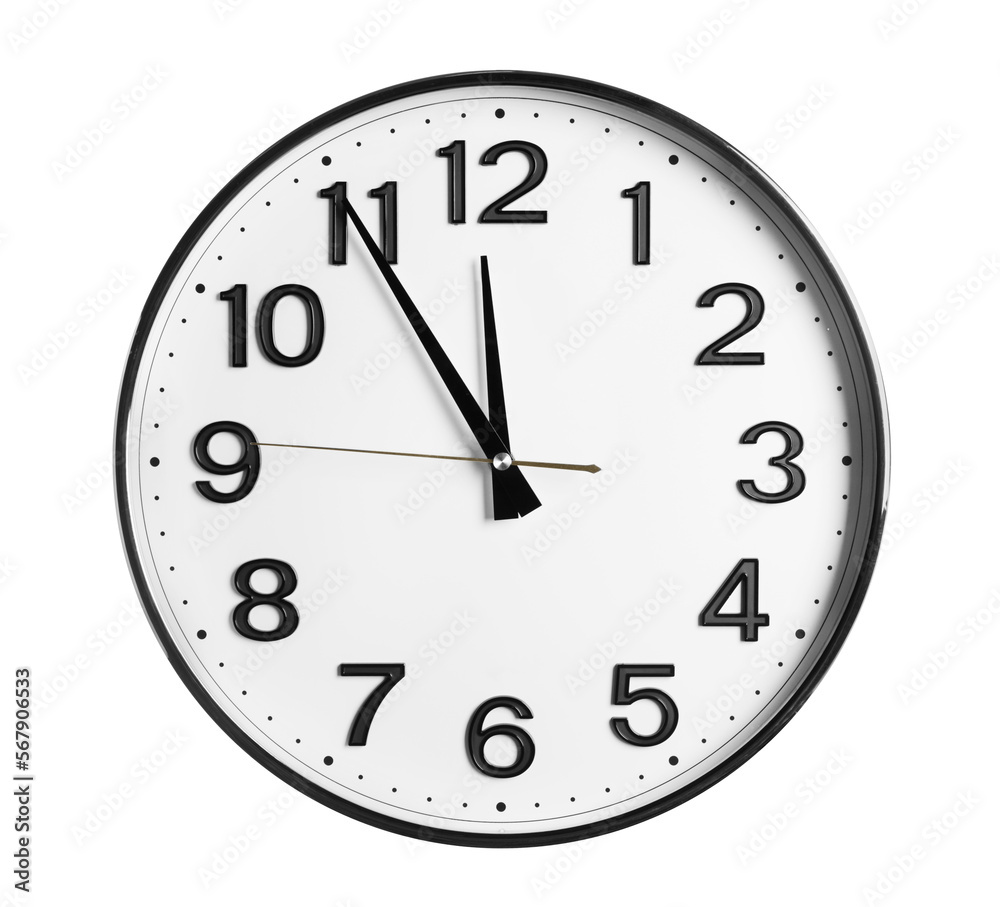 Stylish analog clock isolated on white. New Year countdown Stylish analog clock isolated on white. New Year countdown