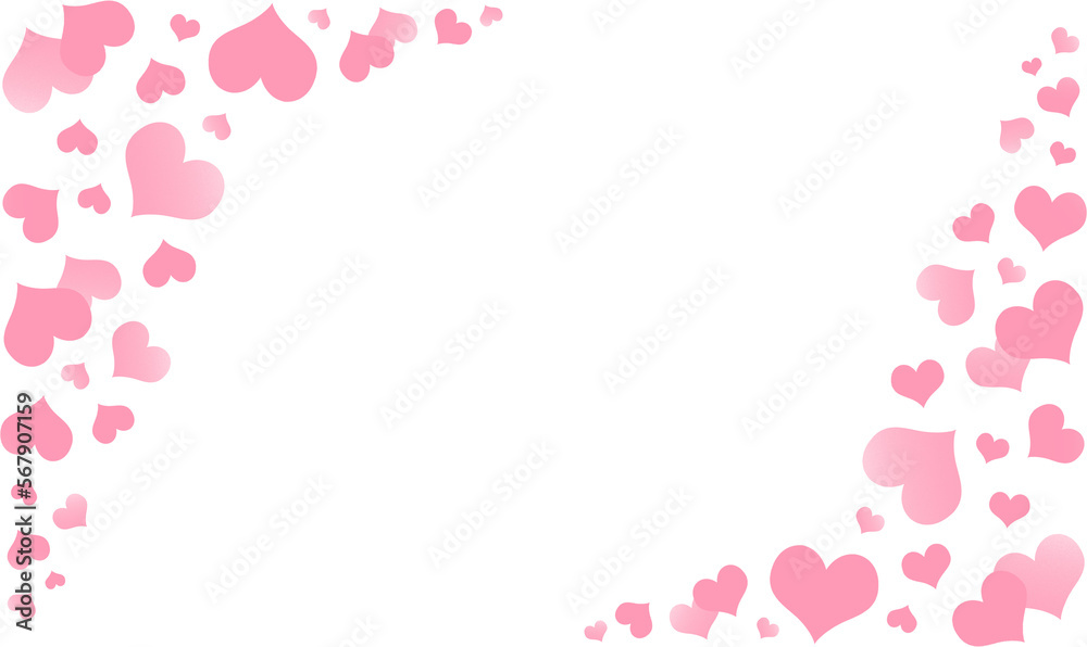 Pink hearts frame, png transparent overlay Valentines day banner design, flying hearts illustration with copy space