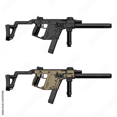 two versions of the kris vector gun design are gray and brown and grey