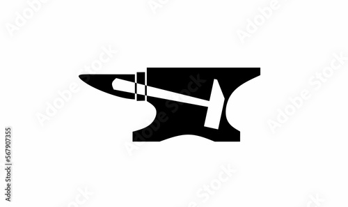 silhouette anvil hammer logo isolated on white background